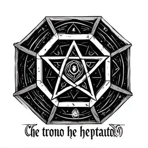 a transmutation circle composed of a Heptagram inside a Heptagon that has another Heptagon around it with the folow text tattoo design idea