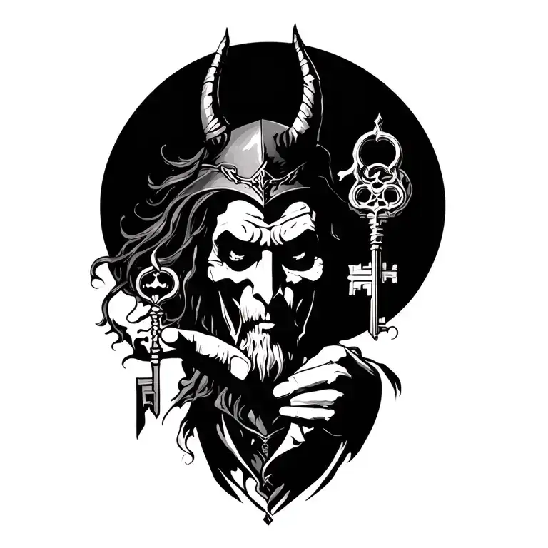 hades holding keys tattoo design idea