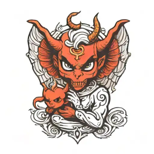 Devil love angel holding tattoo design idea