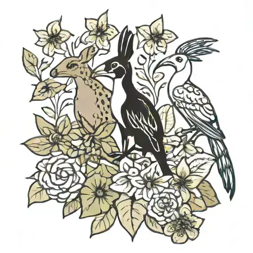kangaroo and kiwi and fleur-de-lis and toucan tattoo design idea