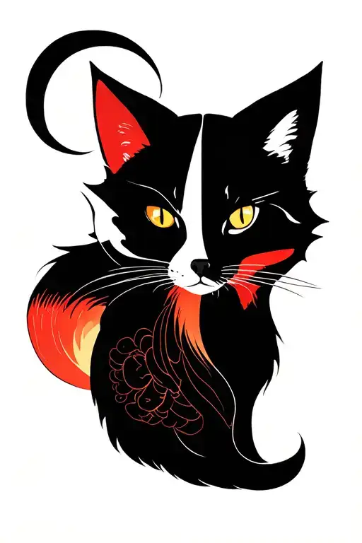 half fox half cat face morphing tattoo design idea