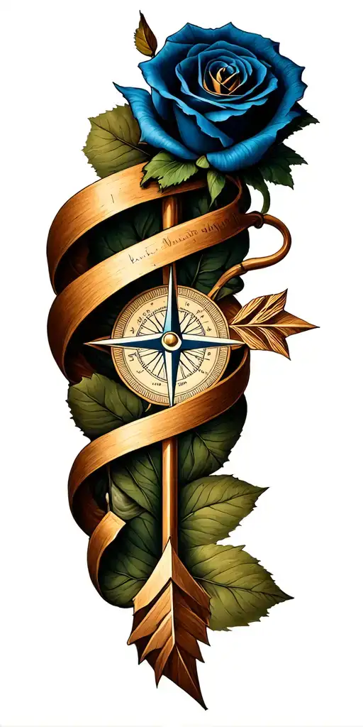 north arrow compass map rose intertwined tattoo design idea