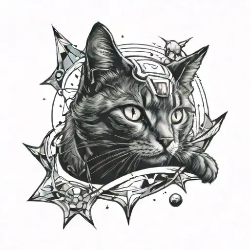 cat in space tattoo design idea