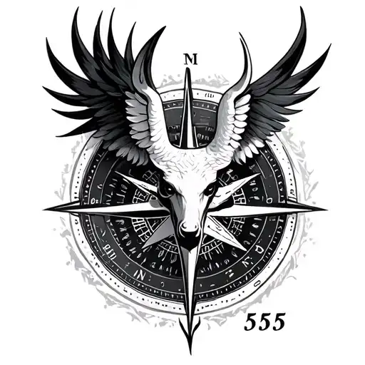 Taurus, times, number 555, Compass, bird, tattoo design idea