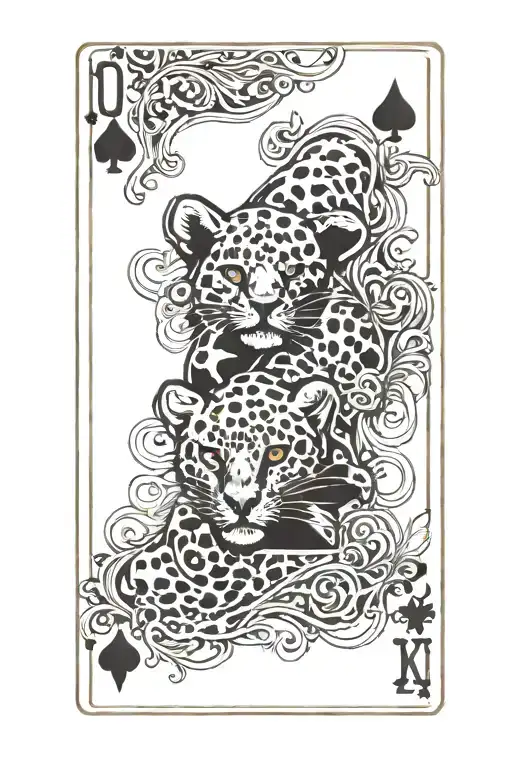A royal flush set of cards going vertically, cheetah print around and in a card words “one of one” tattoo design idea