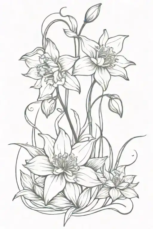 daffodil and water lily intertwined vines tattoo design idea