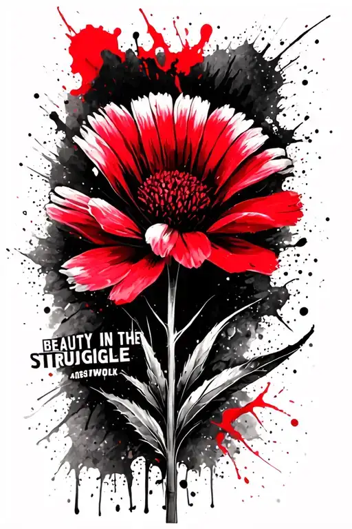indian paintbrush flower with stem, words "beauty in the struggle" tattoo design idea