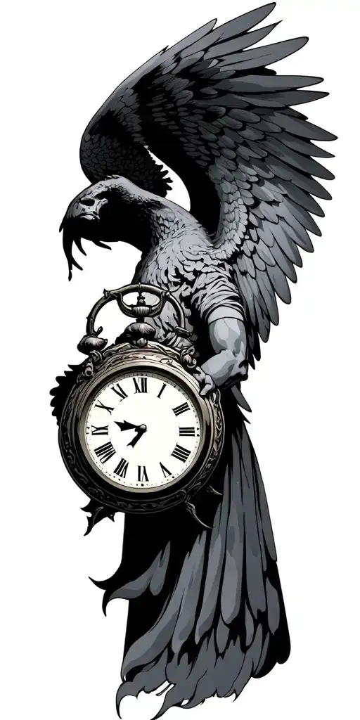 faceless angel holding clock tattoo design idea