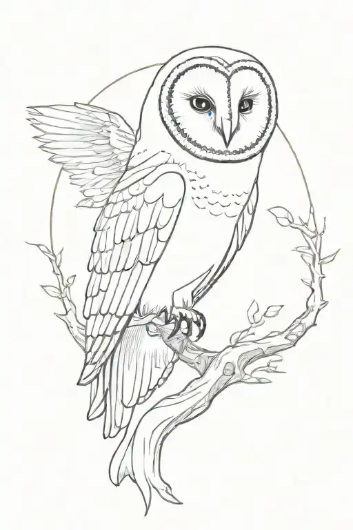 Assuming you are a tattoo artist, create a smart barn owl seating on top of fiord experience the understanding of beeing tattoo design idea