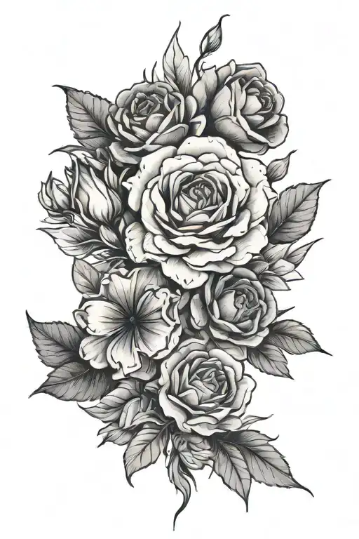 flower bouquet, January February April July September tattoo design idea