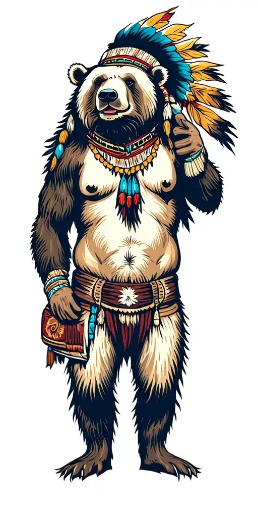 native bear holding tattoo design idea