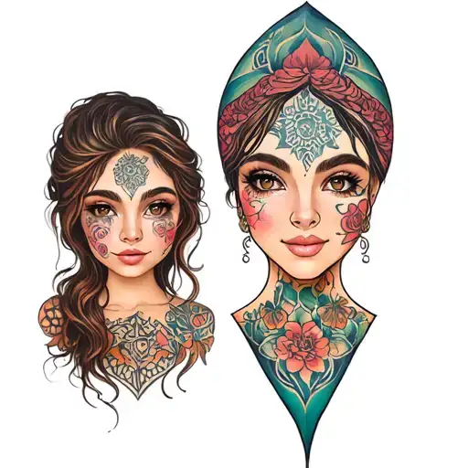 mother daughter matching  tattoo design idea