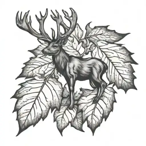 young stag oak leaf tattoo design idea