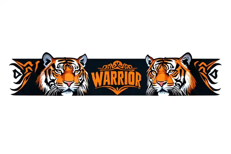 Two tiger heads, father and daughter, in tribal band. With the word warrior in it. tattoo design idea