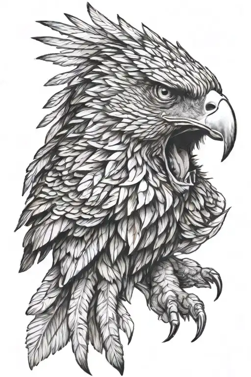 Hawk and its wings wrapped in roaring lion tattoo design idea