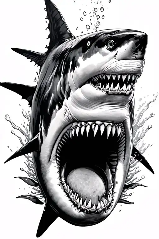 Hammer head shark swimming with a diver reaching out and a tiger shark coming near top view tattoo design idea
