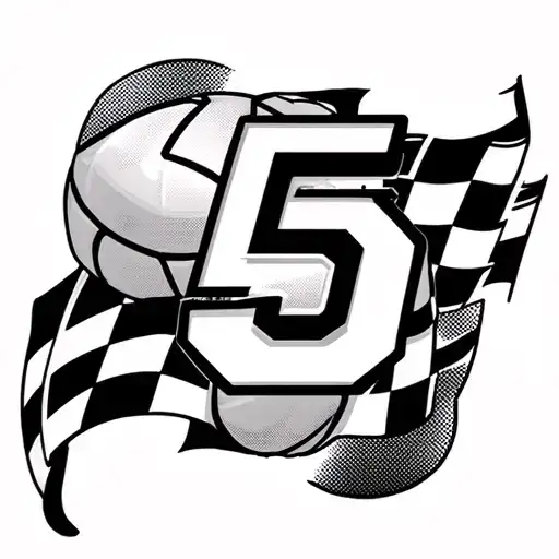 volleyball, basketball, honda race car number 5 on the door checkered flag background tattoo design idea