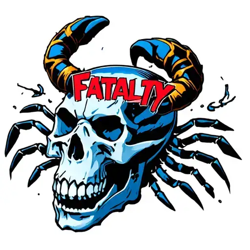 Mortal kombat Subzero ripping out Scorpions skull with the words fatality across their heads tattoo design idea