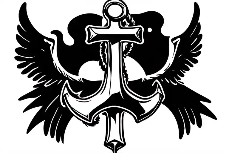 anchor with cross in background, cross has wings  tattoo design idea