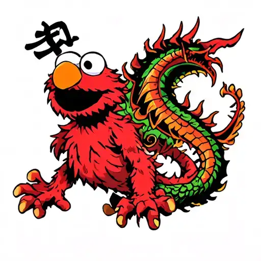 Terror Elmo + Portuguese Caravel + Dragon + Kanji tattoo design idea