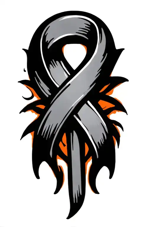 orange cancer kidney ribbon intertwined tattoo design idea
