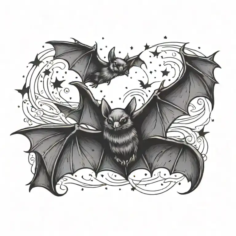 three bats flying with sparkles tattoo design idea