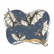 three bats flying with sparkles tattoo design idea