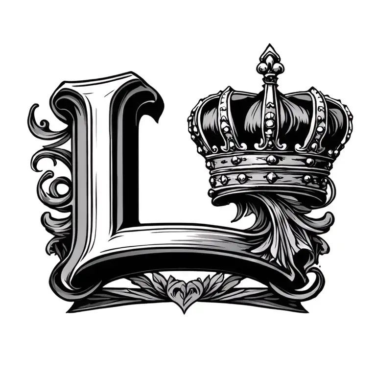 letter l with crown tattoo design idea