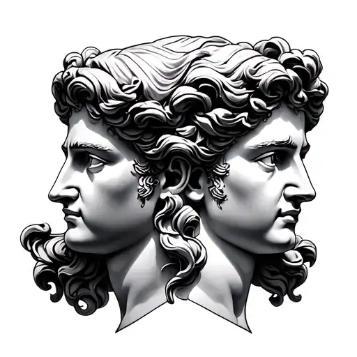 Gemini Two Face Greek statue facing opposite direction tattoo design idea