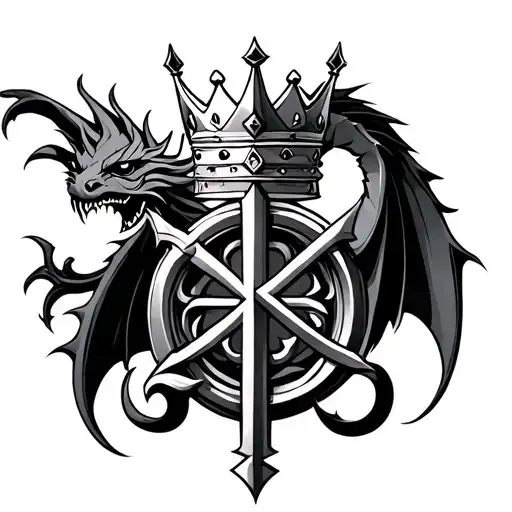 Resilence symbol with crown on top and dragon around it. tattoo design idea