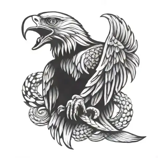 eagle hunting snake head tattoo design idea