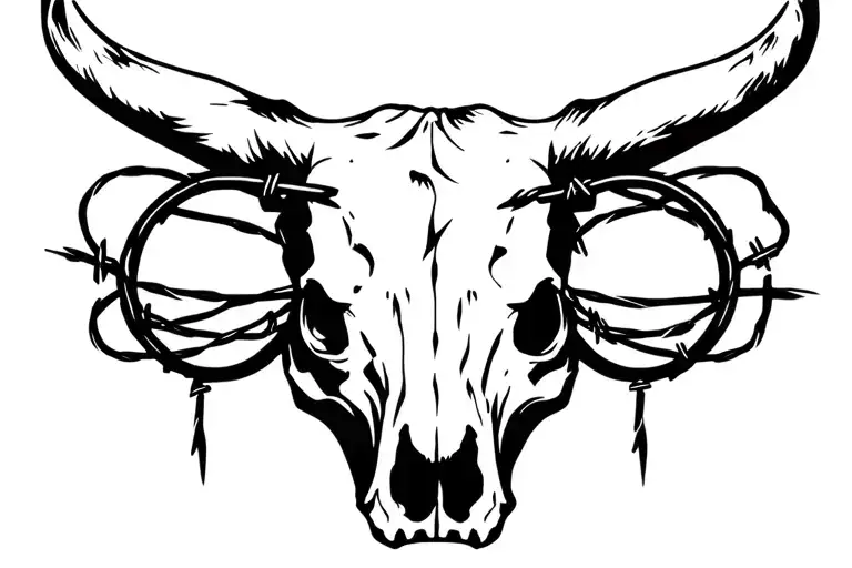 cow skull with barb wire wrapped round through eyes tattoo design idea