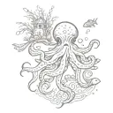 under the sea with an octopus, jellyfish, fish and starfish tattoo design idea