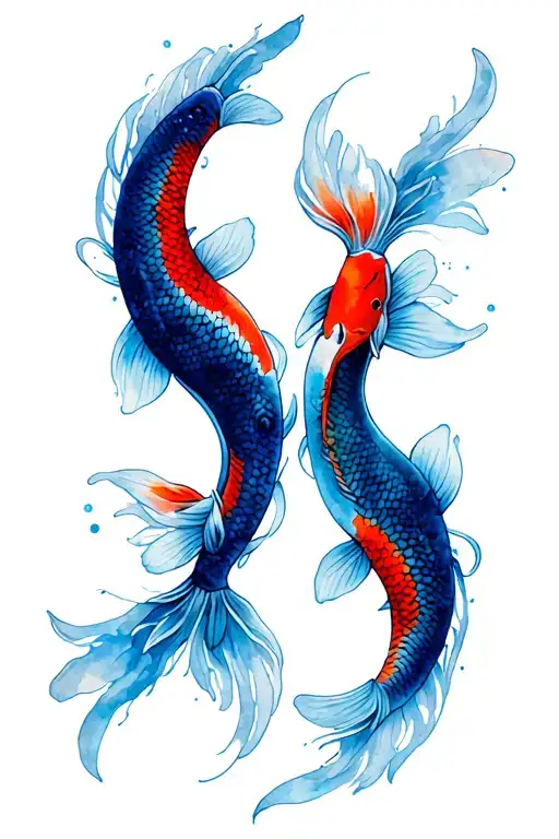 Two ethereal sirens swim in a yin-yang formation, mirroring the motion of koi fish in a circular flow.  tattoo design idea