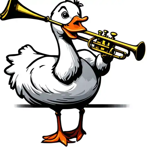 a white duck playing a trombone outline tattoo tattoo design idea