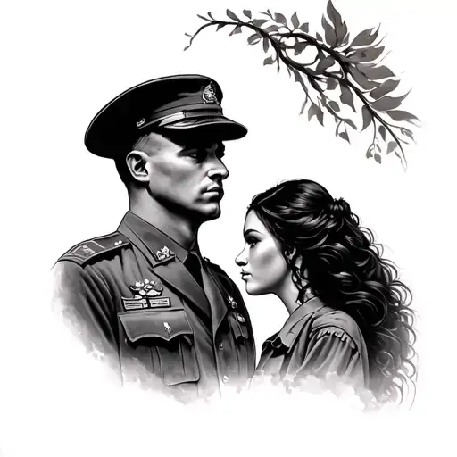 Mourning of a military father and his daughter tattoo design idea