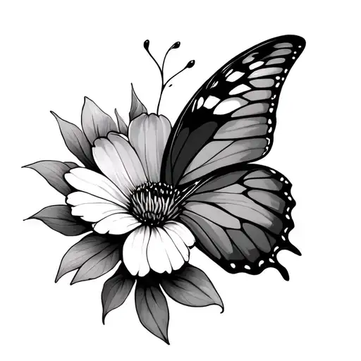 half butterfly half flower tattoo design idea