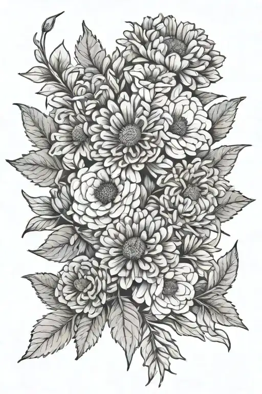 zinnia lavender cosmo bouquet tattoo design idea