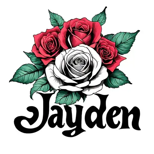 The name "Jayden" with roses intertwined tattoo design idea
