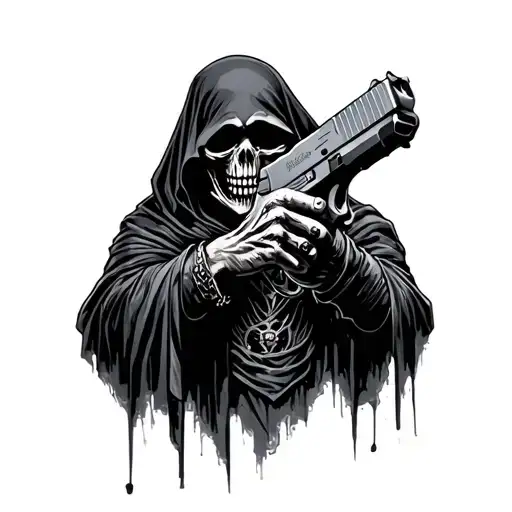 grim reaper with glock 18 tattoo design idea