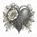 black heart with a flower growing for the top with the words she is my scar, underneath it tattoo design idea