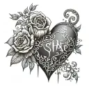 black heart with a flower growing for the top with the words she is my scar, underneath it tattoo design idea