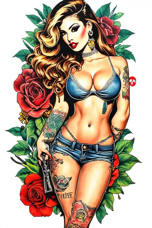 GANGSTER GIRL PINUP tattoo design idea