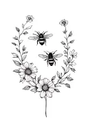 bee and flower surrounded tattoo design idea