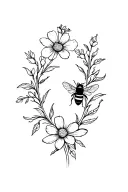 bee and flower surrounded tattoo design idea