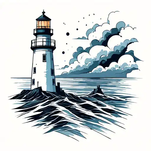 Lighthouse stormy condition tattoo design idea