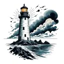 Lighthouse stormy condition tattoo design idea