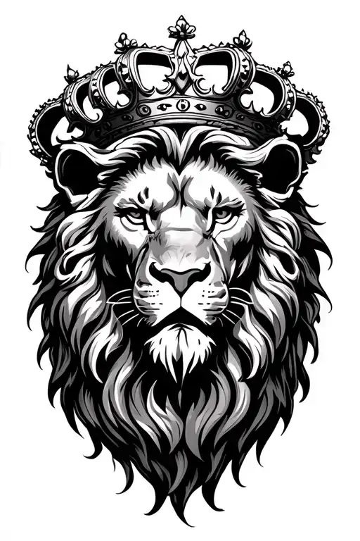 CROWNED LION HEAD WREATH tattoo design idea