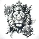 Shoulder tattoo, realism, black and grey, lion with crown, eyes, clock, tribal, poker king, poker chips stack tattoo design idea