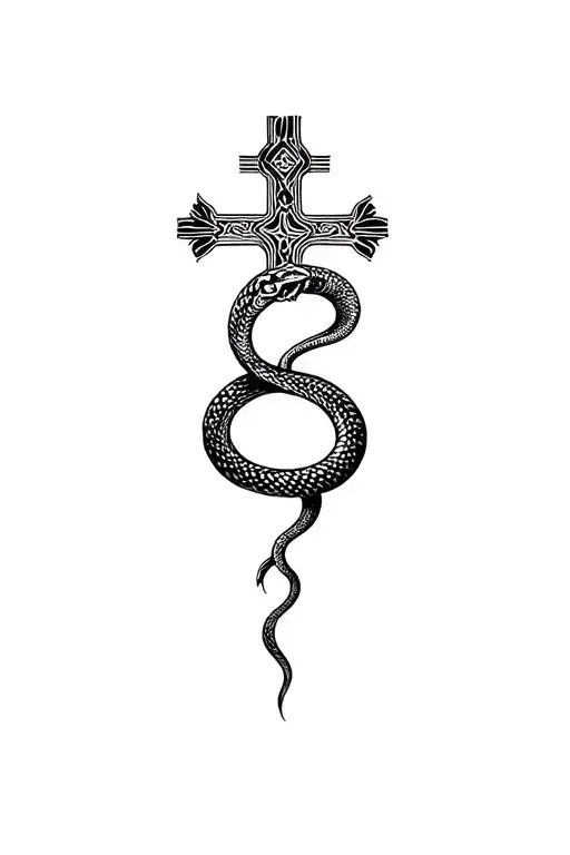christian cross snake lust fight evil  tattoo design idea
